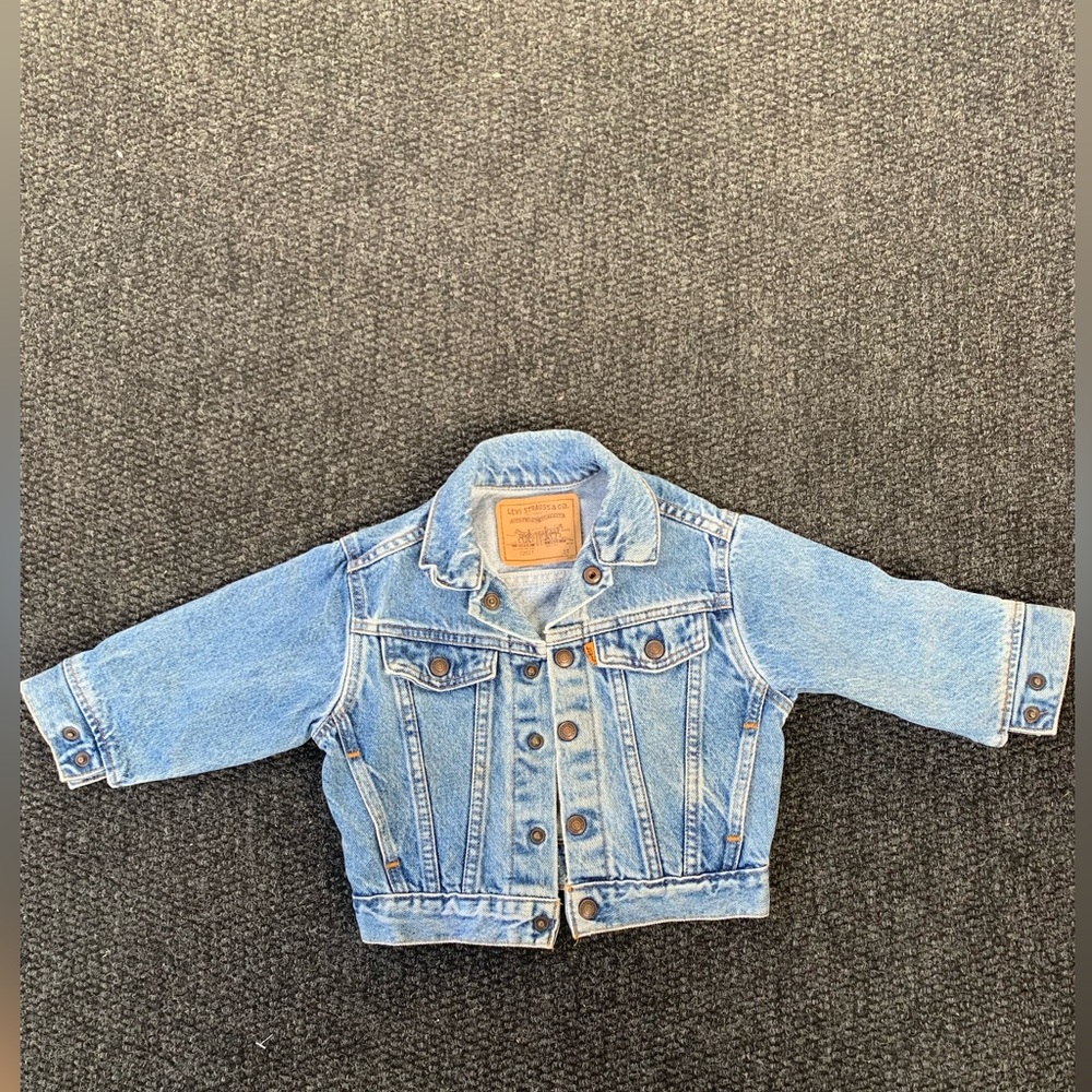 Vintage 90s Levi's Denim Jean Jacket Orange Tab Kids 2T